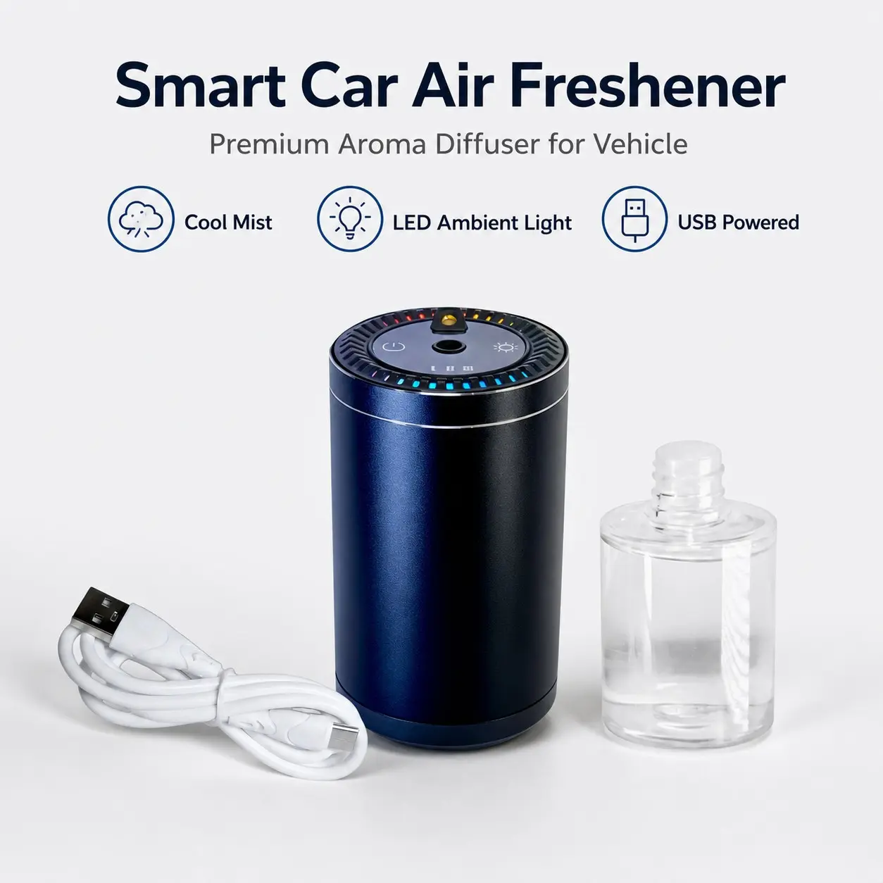 Smart Car Aroma Diffuser with Starry Night Projector and Auto Spray, 3-Level Spray Control, USB Rechargeable, 60ML Capacity, RGB Ambient Light