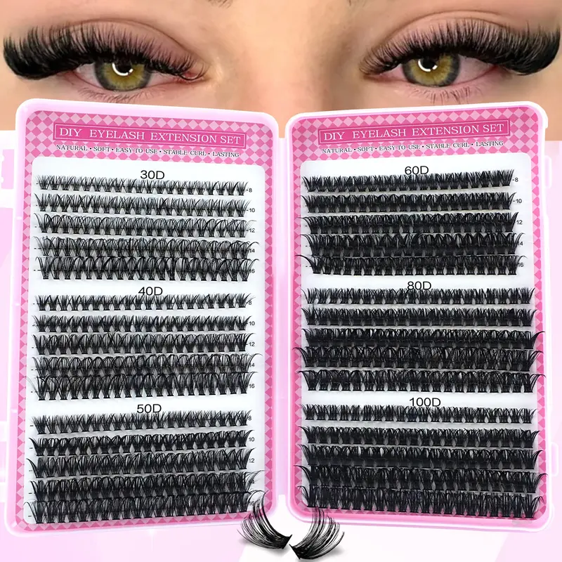 30D/40D/50D/60D/80D/100D, high-capacity false eyelashes, Cosmetic Cluster Lashes, cluster-style false eyelashes, D-shaped curling, natural appearance, thick and curled, suitable for various eye shapes, soft and comfortable, available in various lengths