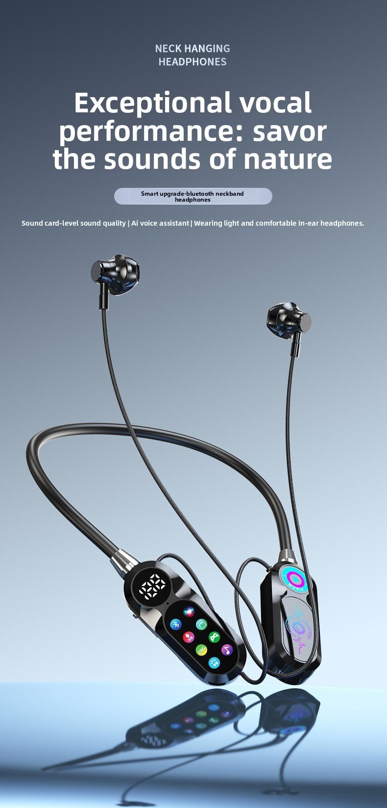 Wireless Neckband Bluetooth Headset for Singing Live Streaming with Real-Time Monitoring & Voice Changer, Long Battery Life & Display, Perfect for Karaoke/Gaming/Travel (No Brand) Portable Speaker Lights