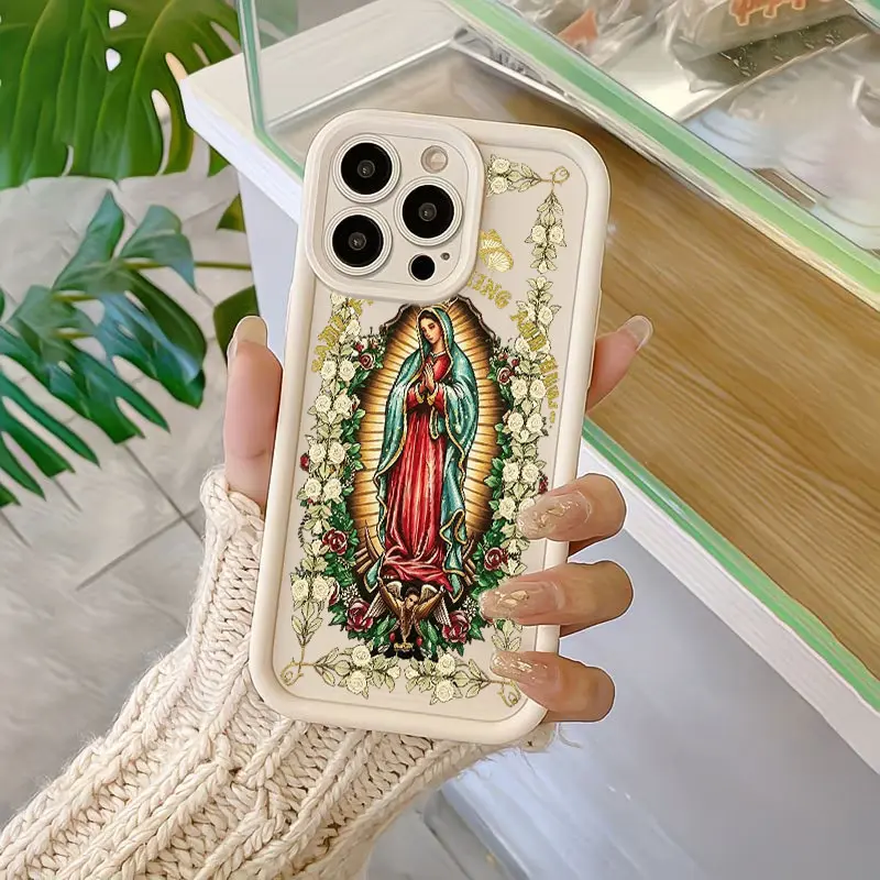 Vintage Floral Marian Portrait Phone Case, Ornate Baroque Religious Style for iPhone 17 16 15 14 13 12 11 Plus Pro Max, Retro Devotional Art Collectible Gift