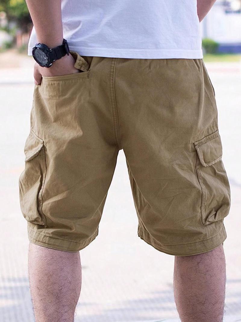 Men's Loose Solid Drawstring Waist Cargo Shorts, Casual Comfy Pocket Design Shorts for Daily Outdoor Wear, Men's Bottoms for All Seasons