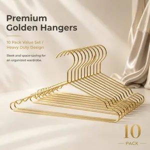 10Pcs Premium Gold Clothes Hangers With Strong Load-Bearing Structure, Space-Saving & Sturdy Durable Design, Ideal for Closet Storage of Pants and Various Garments