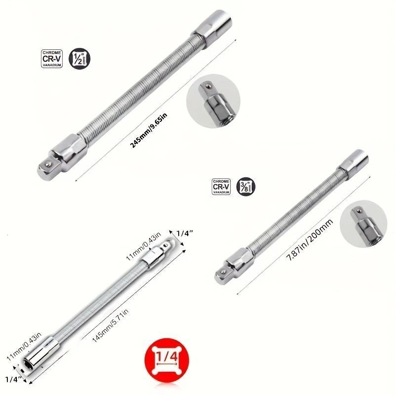 Universal Electric Wrench Socket, 3 Counts Bendable Flexible Shaft, Extension Rod & Force Connecting Rod for Home, Car & Office, Repair Socket Wrench Tools, Wrench Extend Rod, Right Angle Wrench, Hand Tools