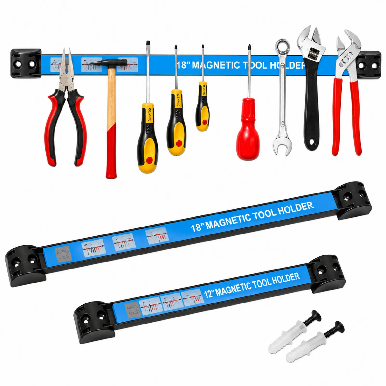 Magnetic Tool Storage Strip Bar for Wall Mount, Industrial Strength Tool Organizer Rack, Space Saving Metal Tool Holder for Garage, Workshop, Kitchen & Workbench Setup, Screw Fixed Installation.