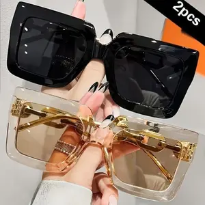 Women's 2-Pack Oversized Square Sunglasseswomen, Vintage Trendy Rose Gold UV400 Eyewear with Gradient Reflective Lenses, Lightweight Sports & Outdoor Protective Shades for Beach, Party, Vintage Trendy Sunglasses