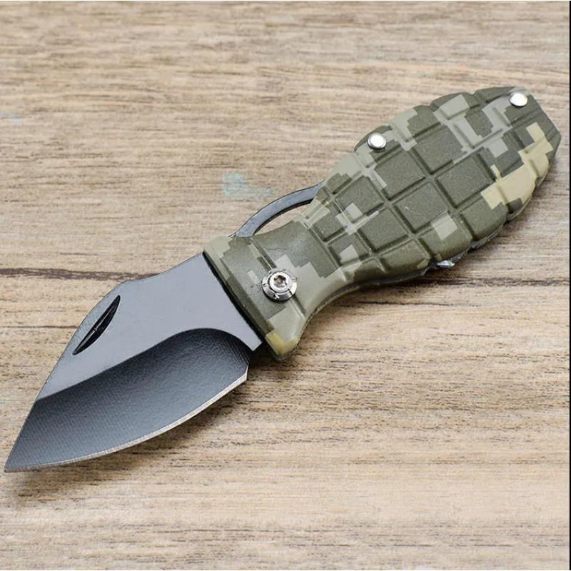 Creative Hand Grenade Shaped Knife, Outdoor Folding High Hardness Stainless Steel Camping Non-Slip Portable Fruit Knife Survival Gift