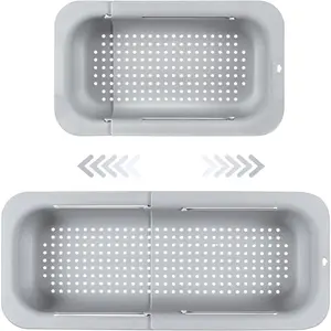 Extendable Sink Strainer Basket,Expandable, Wash, Drain, and Dry. - New Home Kitchen Essentials, Fruit & Vegetable Cleaning Basket Wash Vegetables & Fruits, Drain Cooked Pasta,Grey