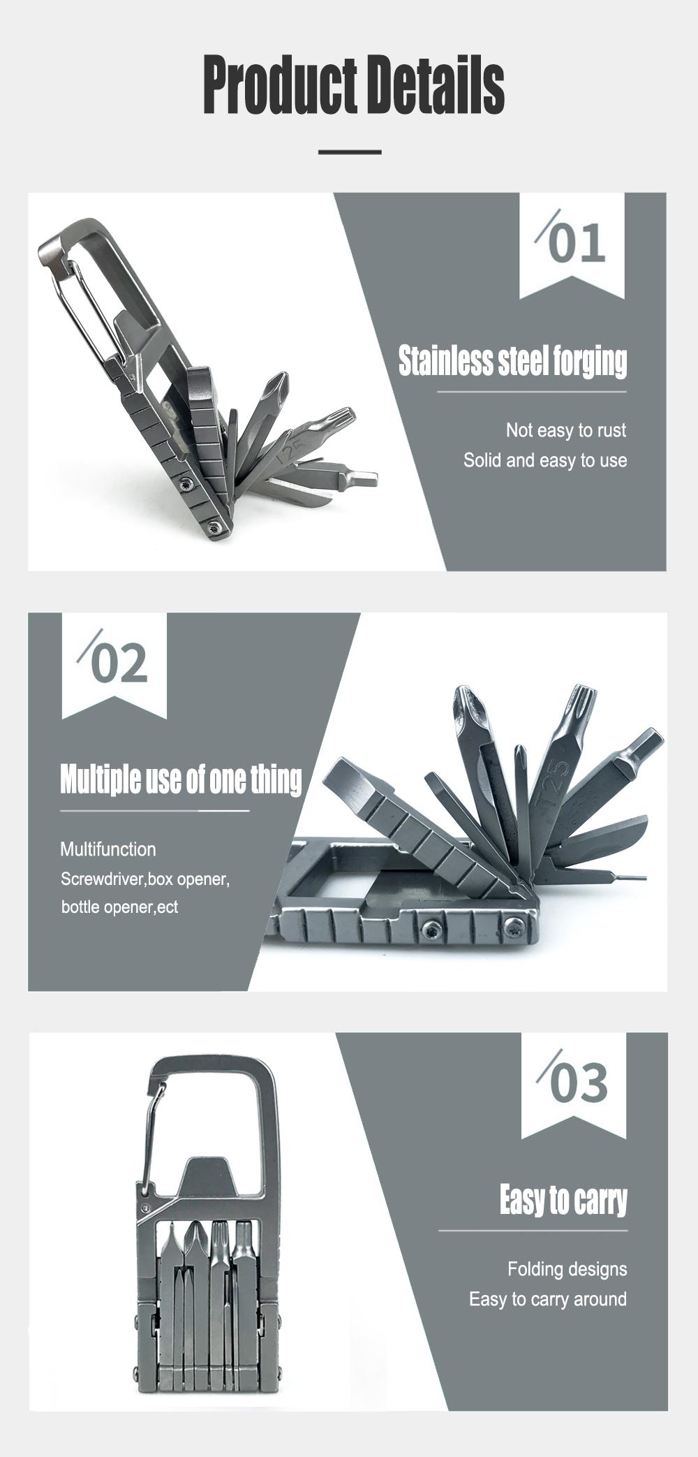 13 in 1 Multifunctional Stainless Steel Tool Combination Folding Outdoor Tools Corkscrew Screwdriver Wrench Knife Knife Keychain phone stand mount accessory reliable OUTDOOR adventure gear supply