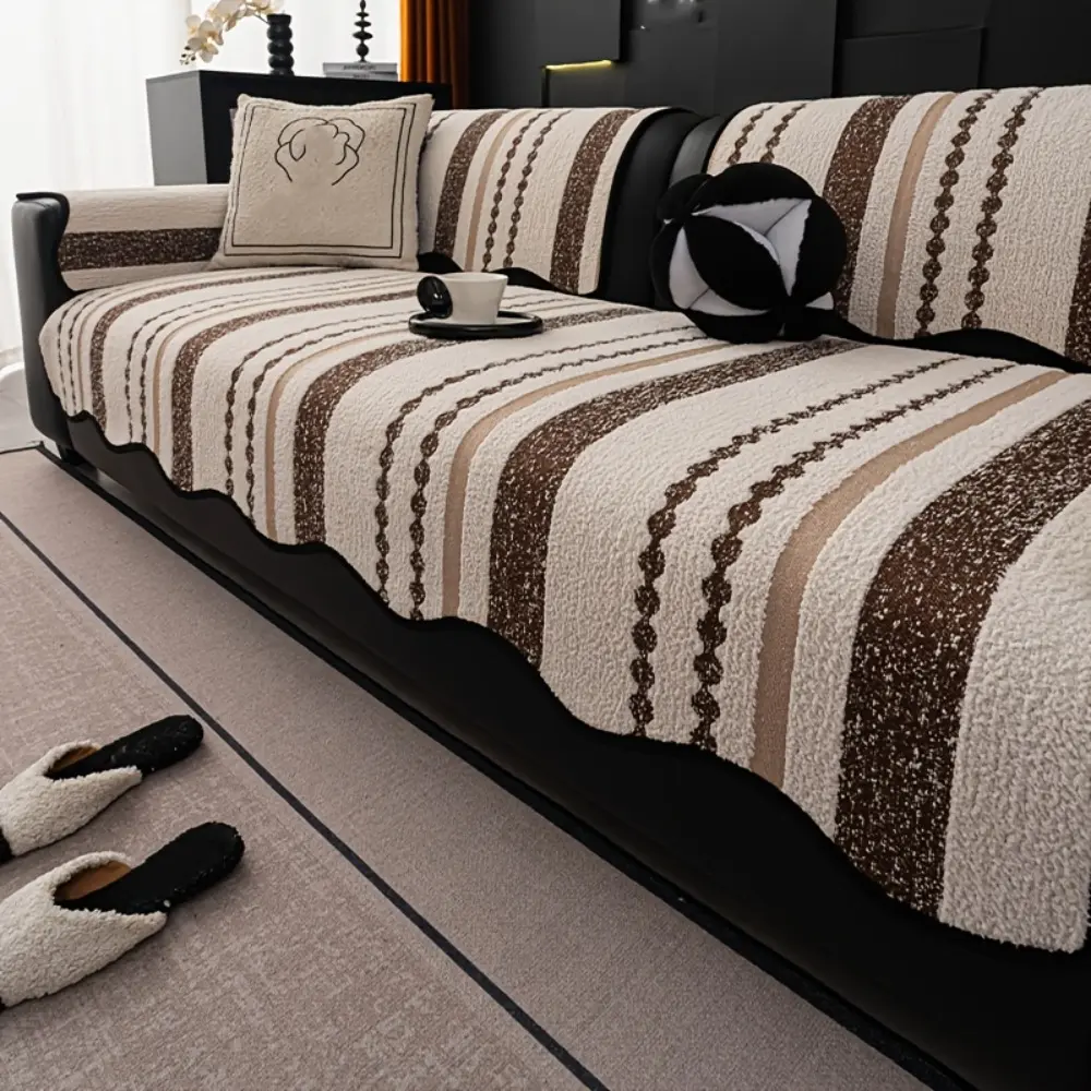 1 piece of retro striped semi cushion sofa cushion, suitable for all seasons, anti slip, anti cat scratch, easy to clean and care for modern living room decoration