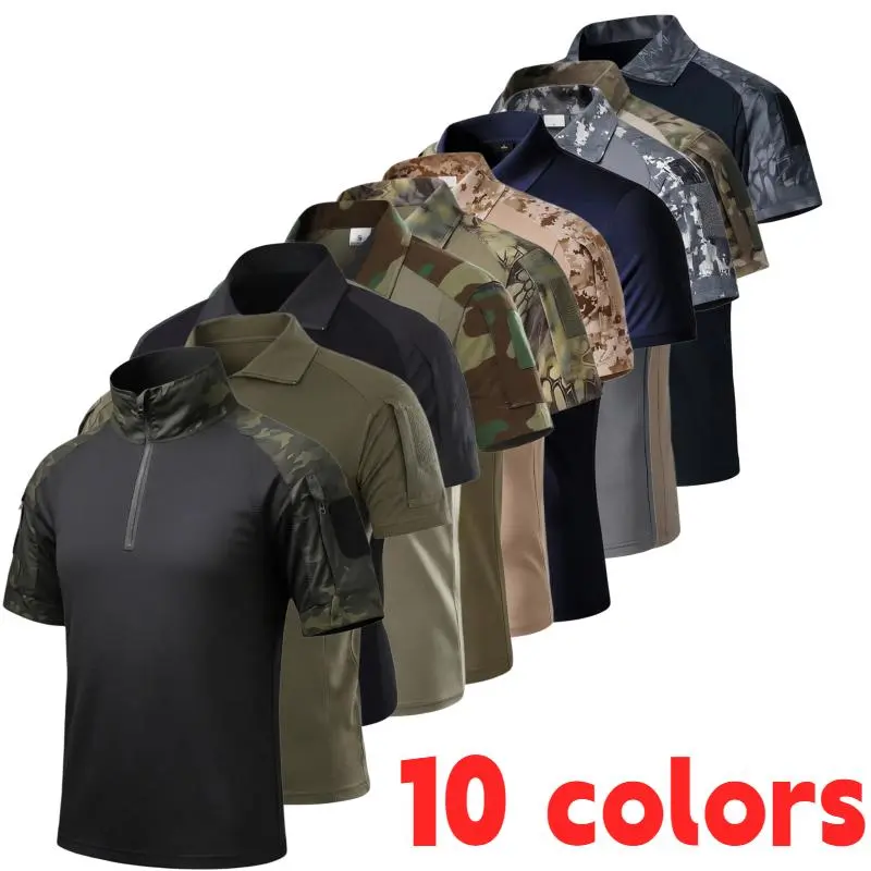 Men's Tactical Performance Polo Shirt, Breathable Quick-Dry Short Sleeve Top with Moisture-Wicking Fabric, Durable Military Style Training Shirt Ideal for Outdoor Activities, Hiking or Daily Wear.