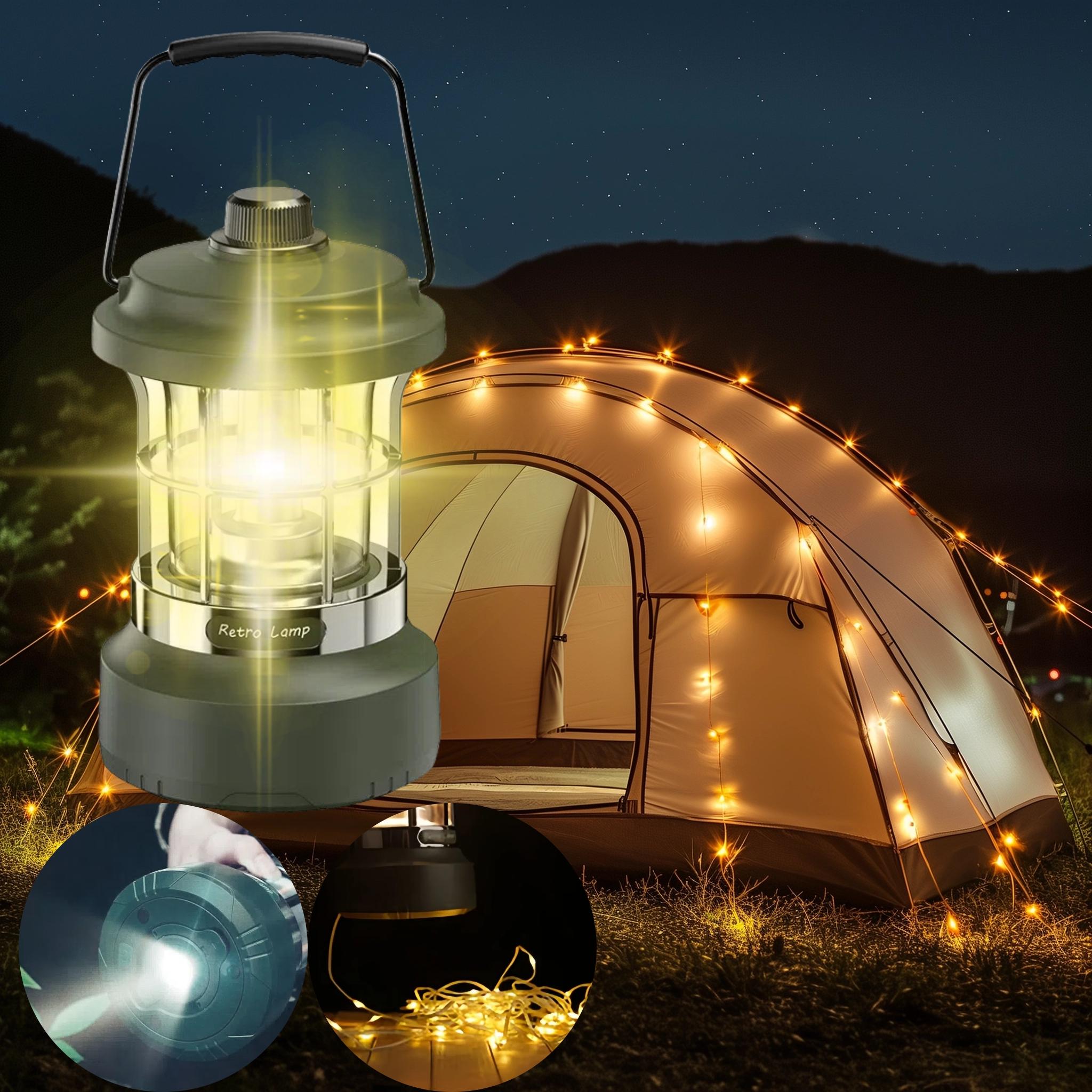 Multi-Functional Camping Lamp with Flashlight and String Light Features, Waterproof Retro Outdoor Lantern for Emergency Use, Portable Rechargeable Hanging Light