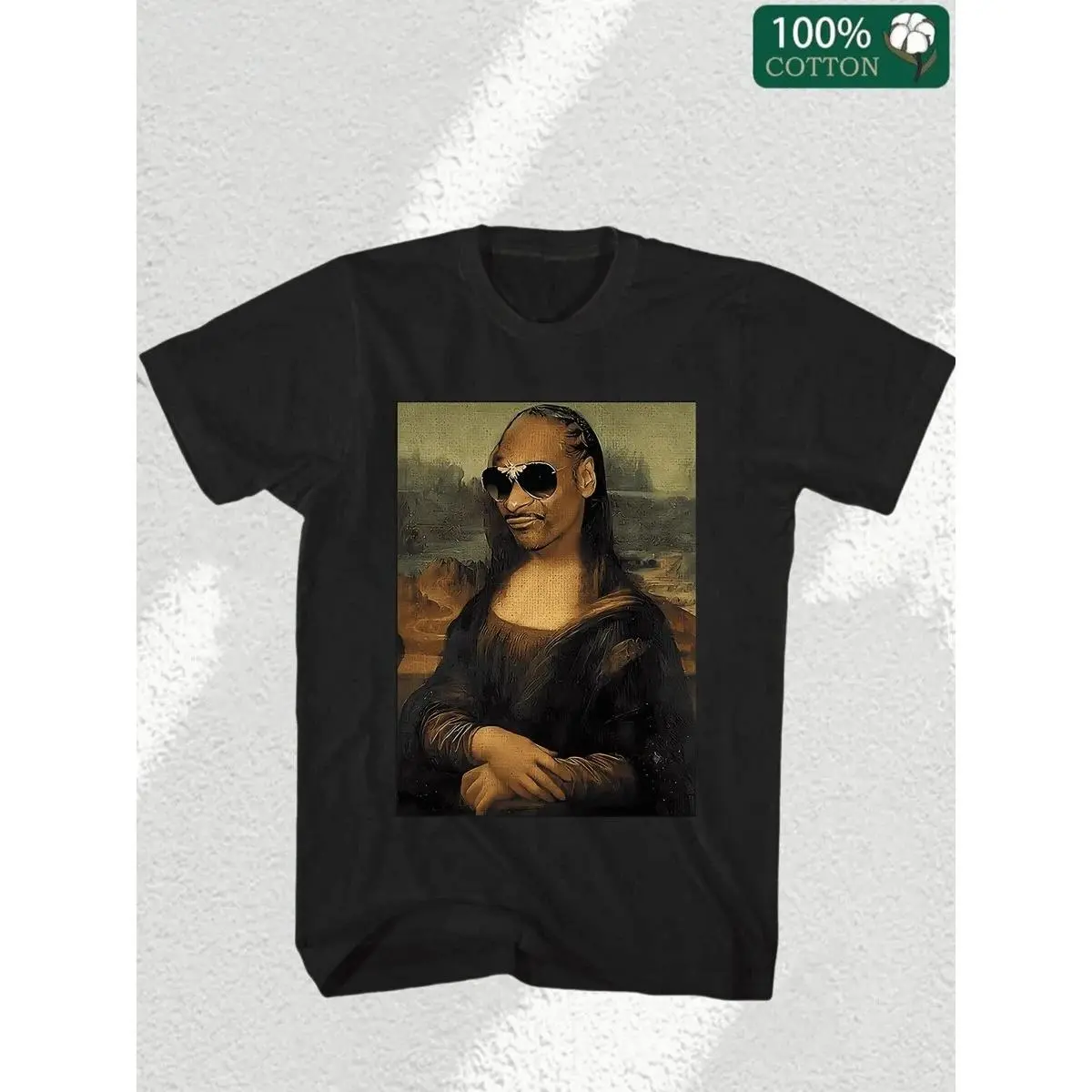 Men's 100% Cotton Mona Lisa Gangster Glasses, Leonardo Da Vinci Essential  T-Shirt, Men's Christmas 220g Heavy Cotton T-Shirt(1 PC)