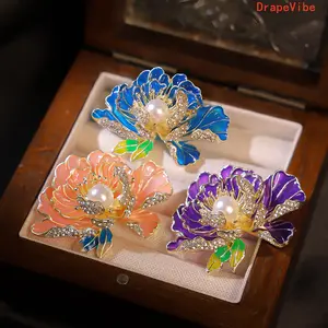 New Chinese Style Peony And Butterfly Enamel Brooch, Classical Oriental Clothing Pin, Elegant Accessory For Outfit Matching