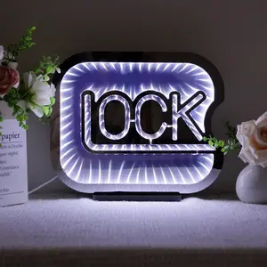 Lock Infinity Mirror Neon Sign, USB Powered Neon Sign, Decorative Neon Light, Novelty Lights for Man Cave Bedroom Game Room Bar Birthday Gifts