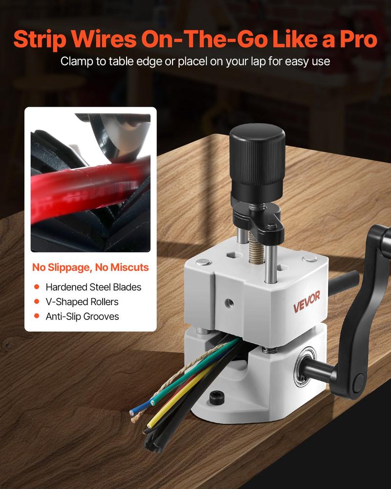 VEVOR Manual Wire Stripping Machine, 0.06-1 in, Portable Copper Stripper with Hand Crank or Drill Powered, 64Mn Quenched Blades, 45# Steel Rollers, ABS & PC Wire Peeler, for Scrap Copper Recycling