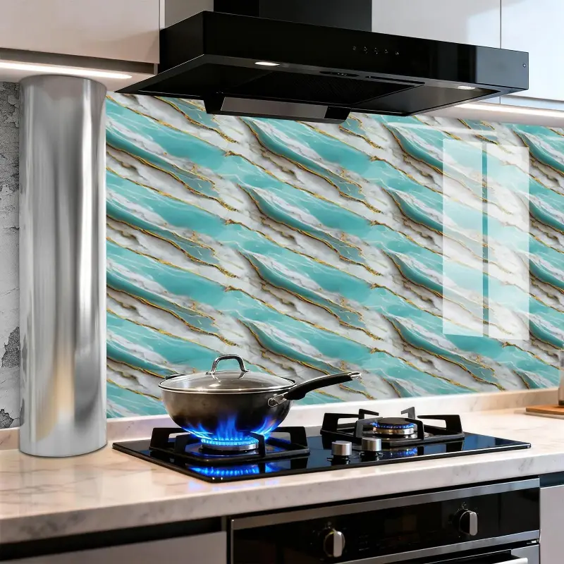 Thick Peel & Stick Marble Tile Wallpaper Roll Waterproof Mildew Removable DIY Decor For Kitchen Bathroom Living Room Bathroom Wallpaper Peel And Stick
