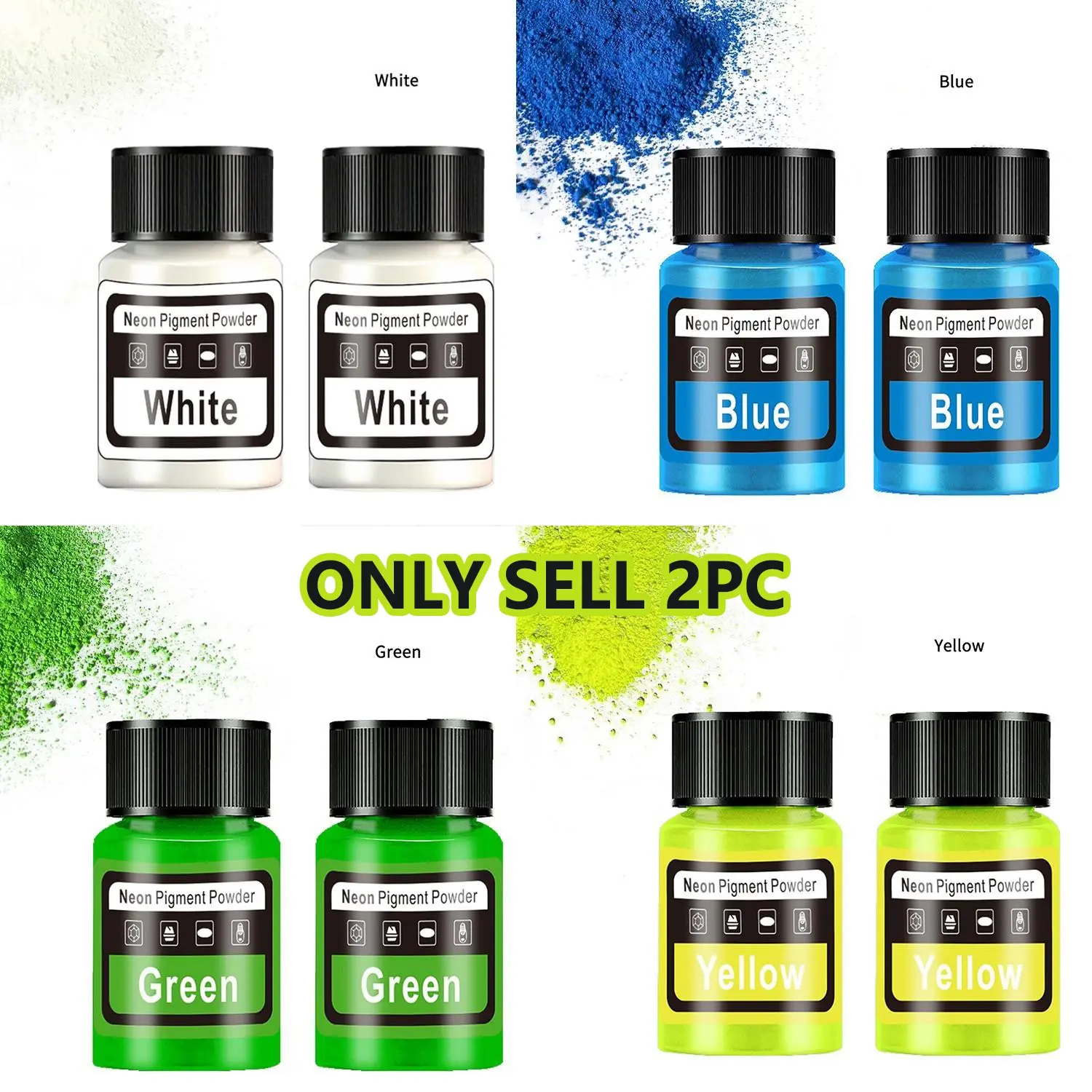 20ML Neon Pigment Powder 2pcs Set, 4 Vibrant Fluorescent Colors, DIY Craft Pigment for Epoxy Resin, Nail Art, Slime, Bath Bomb, Candle, Soap Making