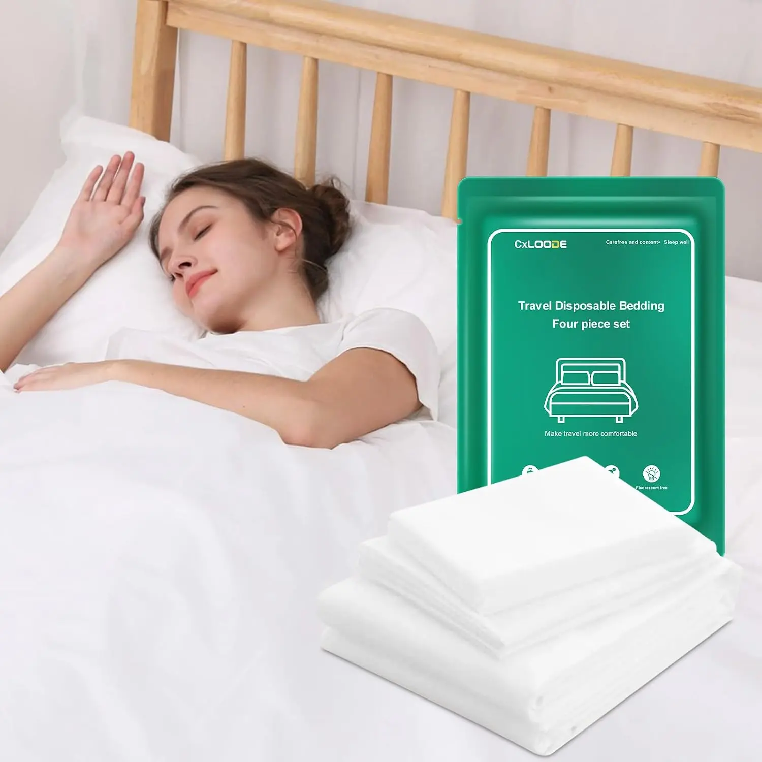 4 PCS Disposable Bed Sheet for Travel Disposable Sheets for Hotel| Disposable Sheets Bedding Cover with 1 Cover, 1 Sheet and 2 Pillowcase for Business Trip Spa Camping, Queen Size 1 Pack