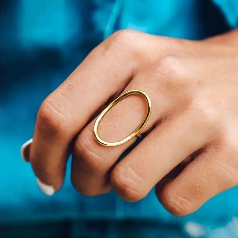 Oval Ring & Geometric Band – Architectural Ensemble & Modernist Motif, Viral TikTok Sculptural Minimalist Aesthetic & Clean Girl Trend, Nickel-Free Copper Lightweight & Stackable Accessory for Office Wear, Daily Styling, Stacking & Gift for Her