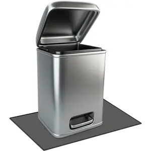 Waterproof Trash Can Mat with Raised Edge Non Slip Under Garbage Mat Trash Can Pads Protective Silicone Rubber Tray for Kitchen to Avoid Spills Floor Scratches(Black,11.8" X 18.9")