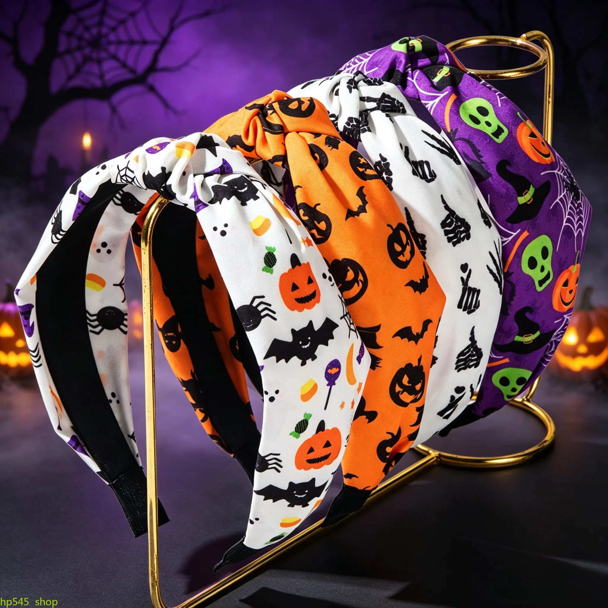 Halloween 5 Pack New Trendy Fabric Headbands, Skull Pumpkin Bat Spider Printed Holiday Hair Accessory Set, Soft Elastic Cloth Reduce Long-Wearing Head Soreness, Non-Slip Inner Liner Stay Secure Without Sliding During Dancing, Vivid Waterproof Transfer Pri
