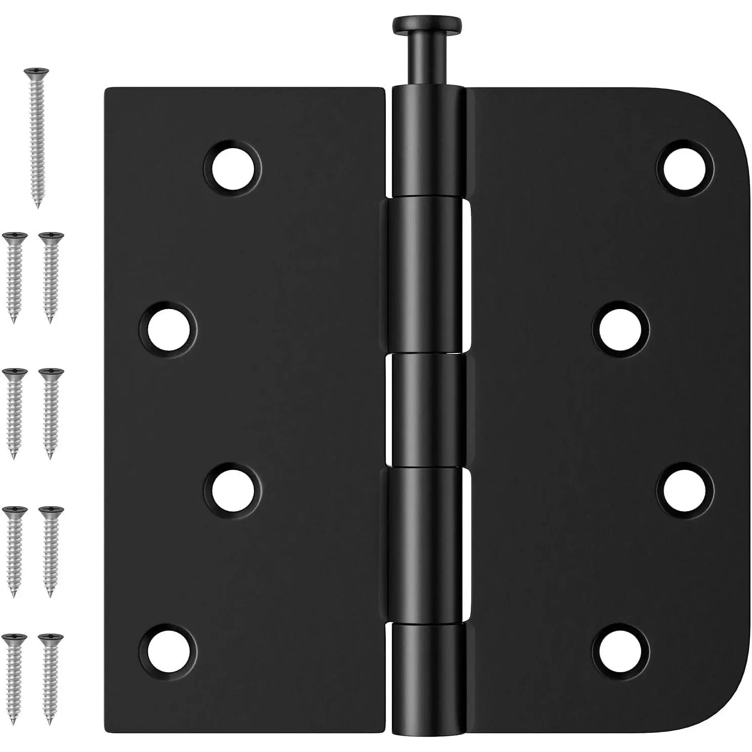 Luxbaro 3-Pack 4-Inch Black Metal Door Hinges - Removable Pin, Square Shape, 5/8" Radius, Antirust, No Squeaks, Heavy Duty for Exterior Doors, Metal Hinges