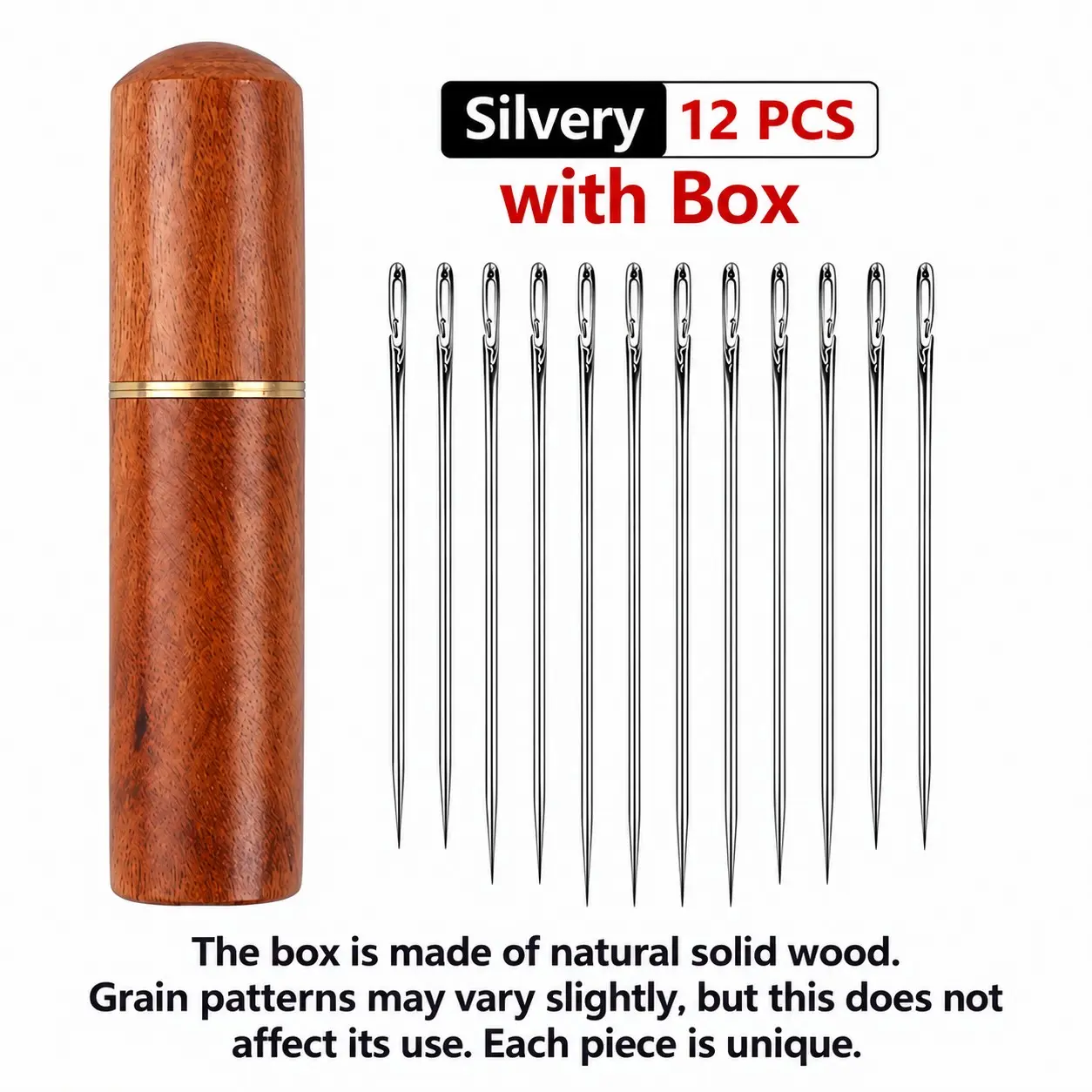 12pcs Stainless Steel Easy Threading Sewing Needles, Side Hole Needles for Hand Sewing, Embroidery, DIY Crafts, Household Repairs, Sew Supply, Wooden Box Included