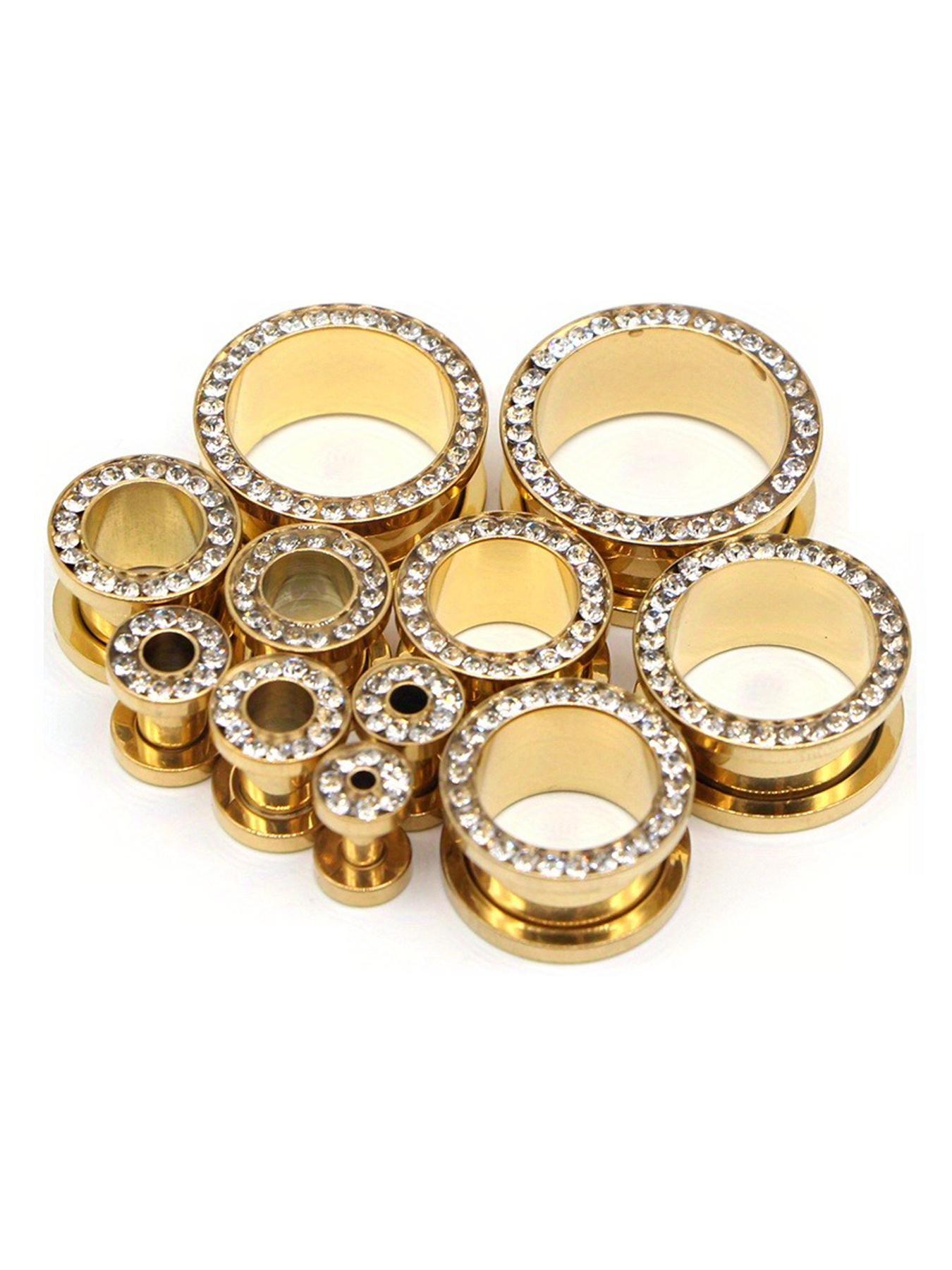 Stainless Steel Screw Ear Plugs Tunnels, Artificial Zircon Decor Ear Gauges, Punk Style Hollow Ear Expander, Body Piercing Jewelry for Men & Women, Trendy All-match & Exquisite Jewelry for Birthday Gift