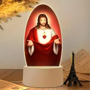 Jesus Heart Religious Cross-Robe Print Night Light, USB-Powered Warm LED Eye-Care Tabletop Decoration, Room Decorations for Bedroom Home Indoor Recreation Use