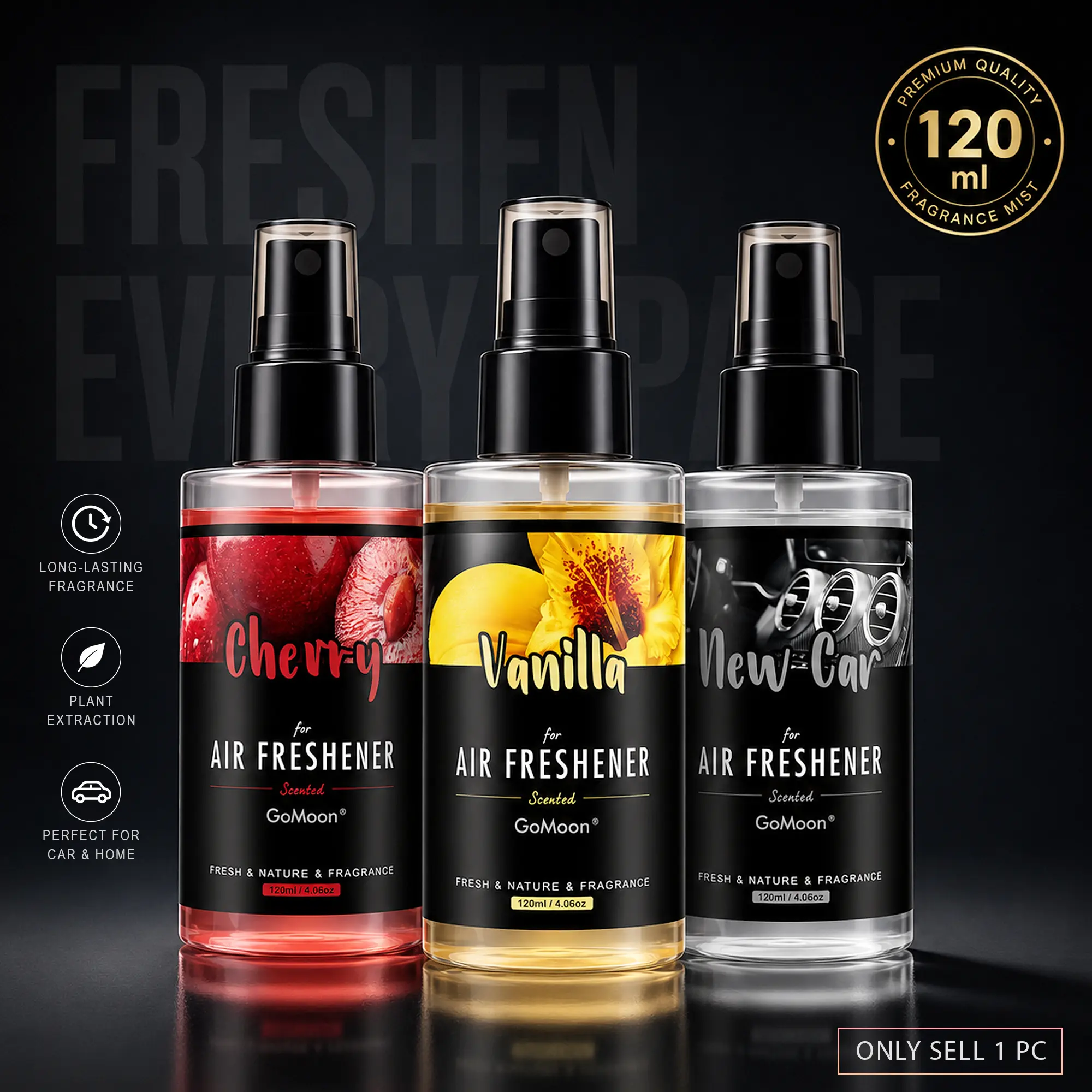 Portable Premium Car Perfume, Car Deodorizer, Fresh Fruit Candy Scent, Fruity Sweet Scent, 4.06oz/120ML Large Capacity, Long-Lasting Fragrance, Home & Car Air Freshener, Suitable For Home, Car, Office, Hotel, Pet room, Trash can, Bathroom, Garage
