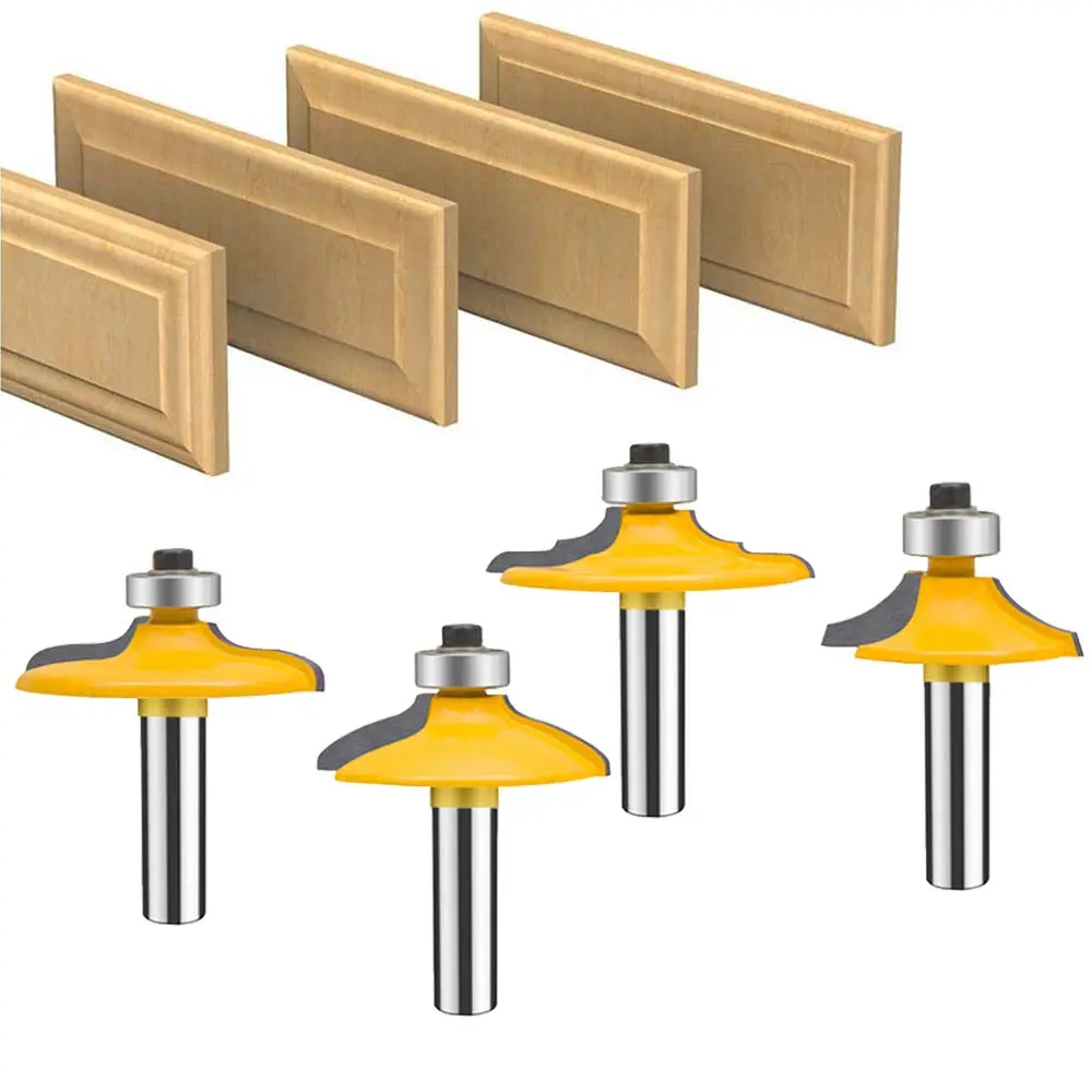 TAIWAIN Router Bit Set 4 count 1/4 Inch Shank Door&Drawer Front Edging Bits, Miter Frame Crown Molding  Milling  Router, Woodworking Miter Carbide CNC  Tool for Woodwork(F-1-4MG)