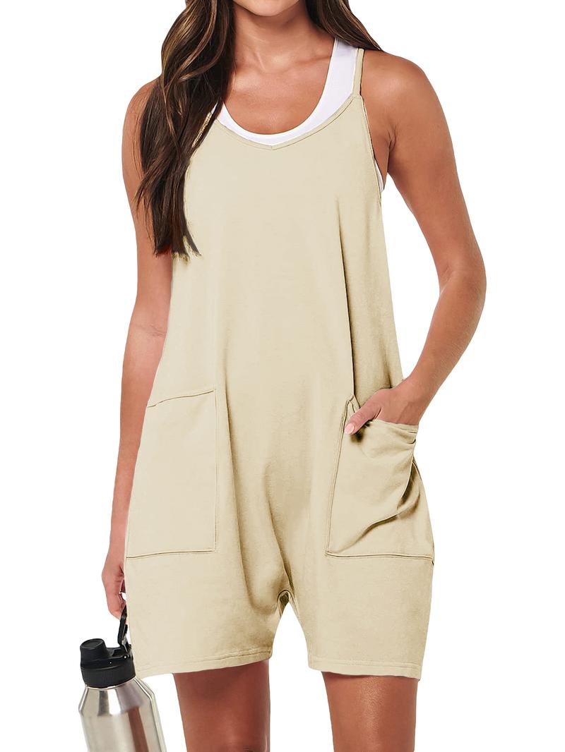 Women's Plain Pocket Adjustable Strap Cami Jumpsuit without Tank Top, Casual Sleeveless Jumpsuit for Summer, Ladies Clothes for Daily Wear