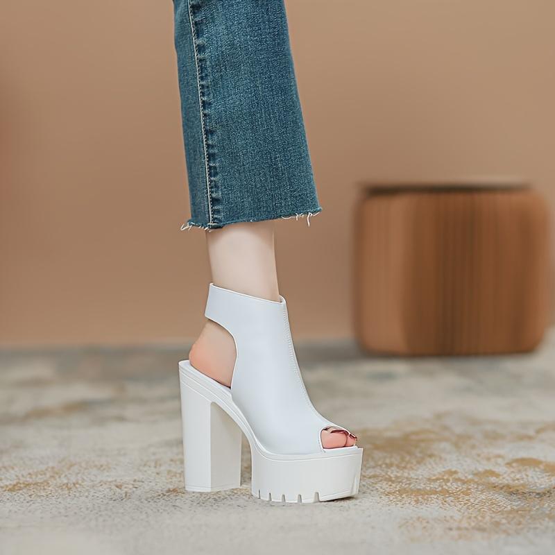 Women's Solid Color Block Heels, Fashion Open Toe Dress Pumps, Stylish Platform Slingback Heels Sandals, Summer Comfort Flatform Footwear White Elegant Classy Heeled wide feet sandals comfy sandals