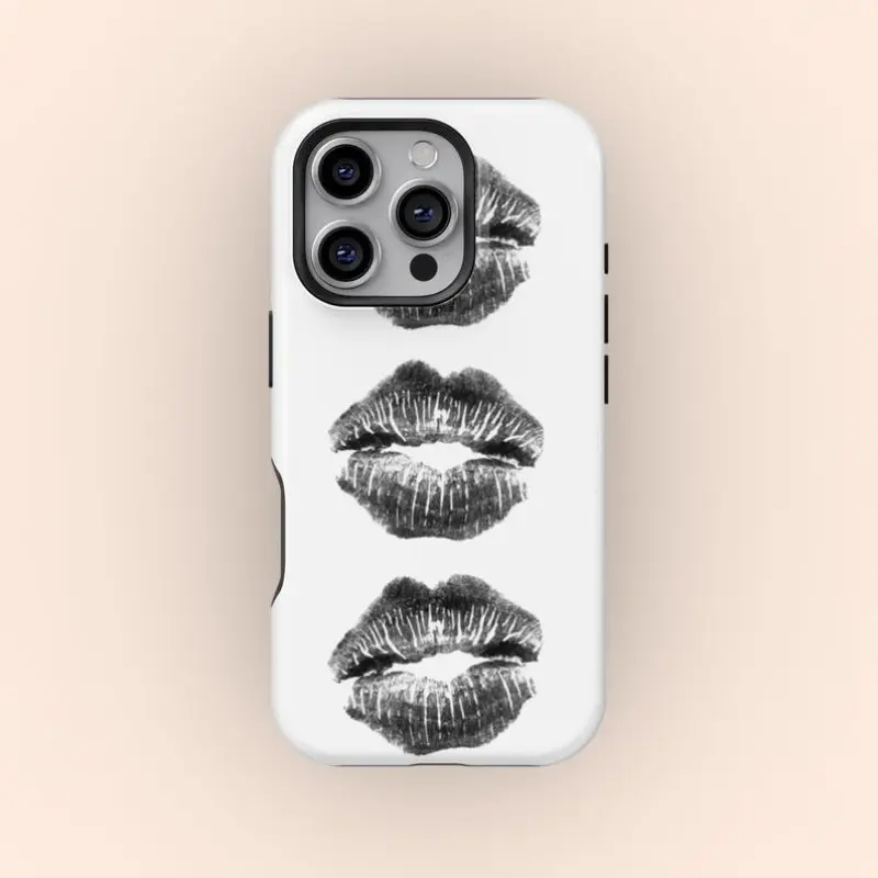 Trendy Y2K Kiss Tough Phone Case, Aesthetic Cool Graphic Cover for iPhone 17 16 15 14 13 12 11 Pro Max, Stylish Protective Accessory