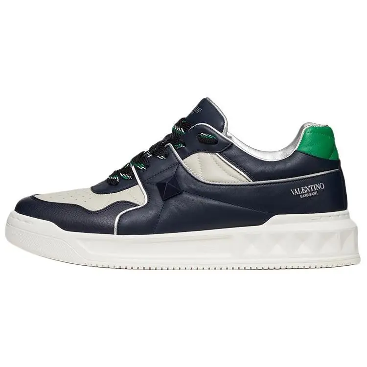 Valentino Garavani One-Stud Lambskin Low-Top Fashion Sneakers for Men in Blue White Green Verifiable, with credentials and supporting global authentication