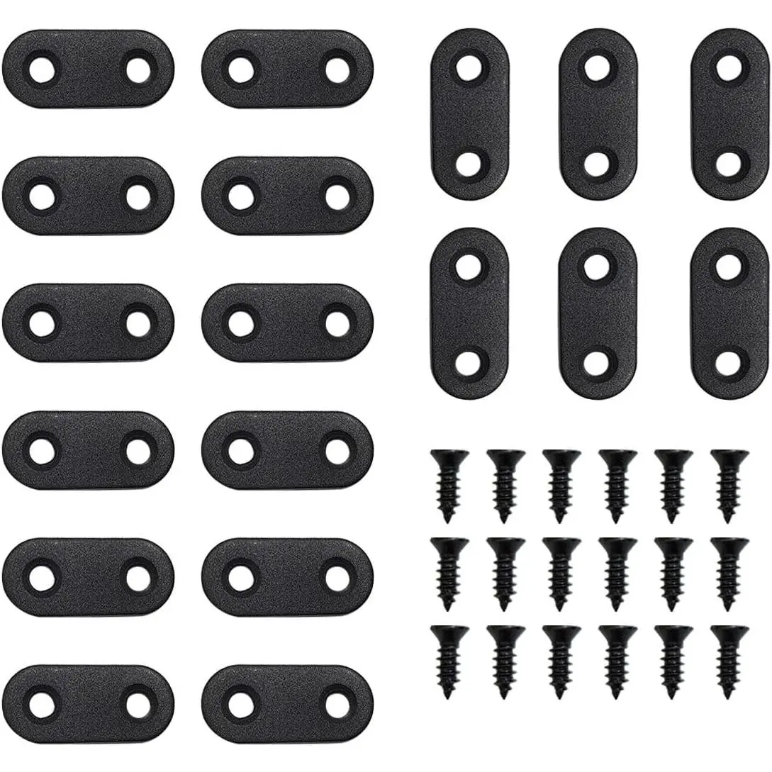 20 Pack Black Straight Brace, Flat Straight Bracket with Screws, 1.42 x 0.63 Inch Repair Bracket, for Tables, Cabinets, Bookshelves