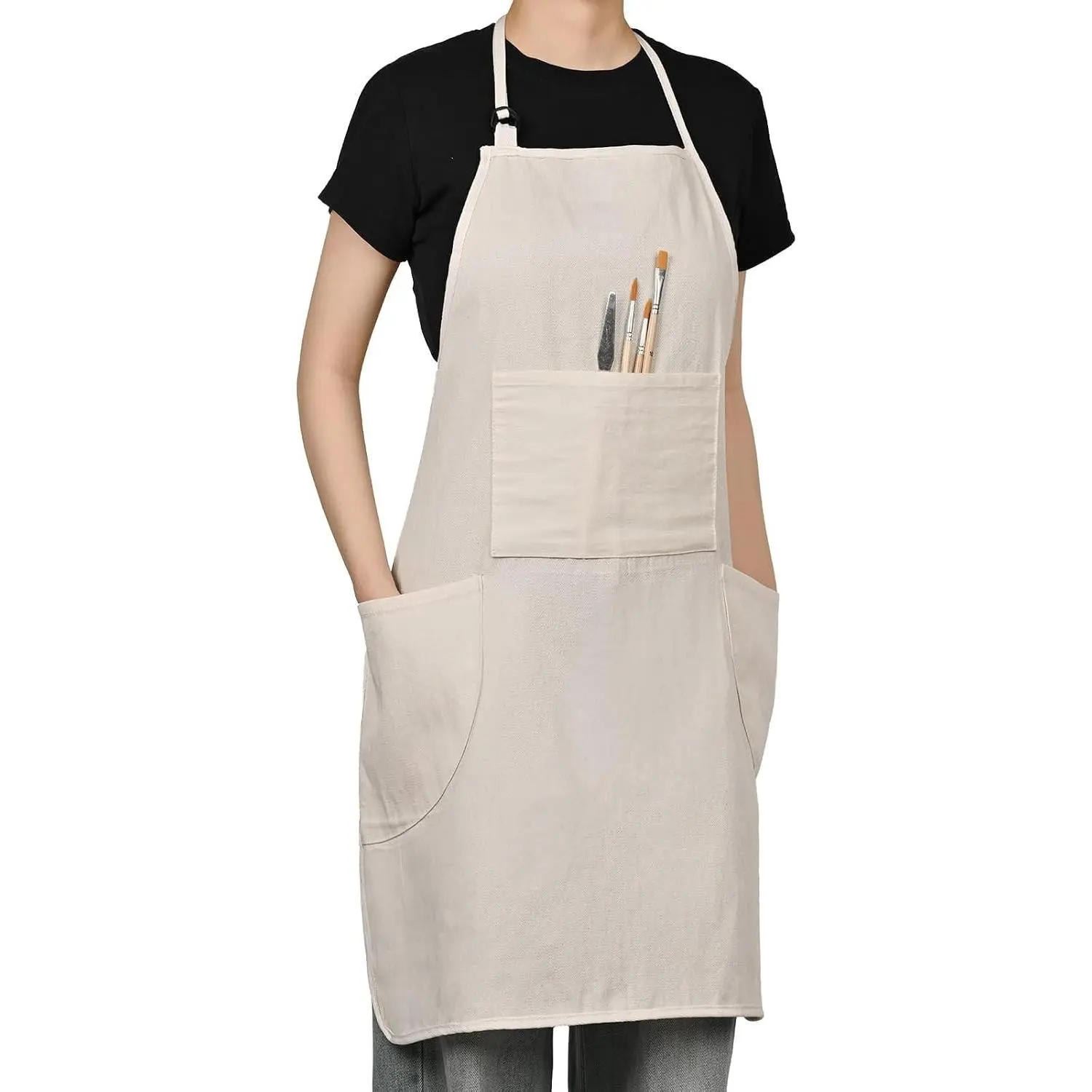 Painting Apron for Men and Women, Professional for Acrylic, Oil and Watercolor Painting, With 3 Pockets, Adjustable Cotton Canvas Bib Apron