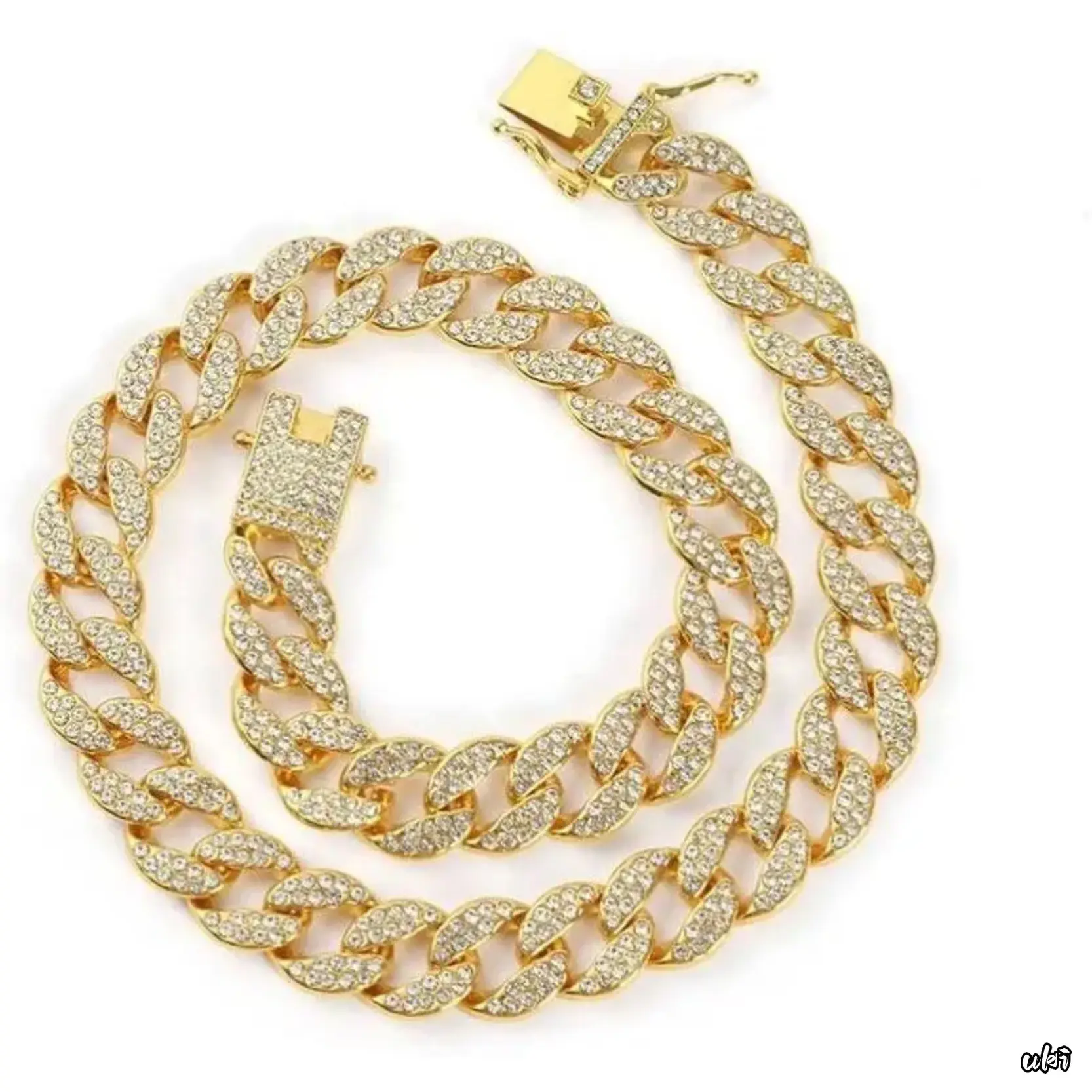 Stylish Cuban Link Dog Collar with Diamond Crystals, Rust-Resistant Zinc Alloy Chain for Small-Large Dogs, Christmas Gift, Gold-16'' (max neck 15"), Birthday, Bling Diamond Crystals, Comfortable, Durable, Not Easy To Rust, Two Colors Available