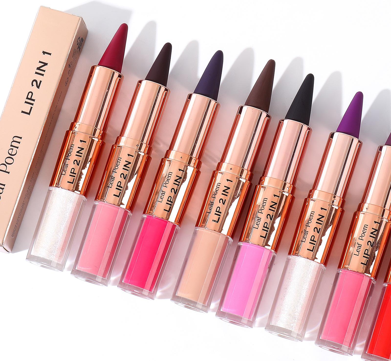Dual-ended two-in-one lipstick and lip liner, matte non-stick cup non-fading pearlescent lip gloss, long-lasting matte lipstick