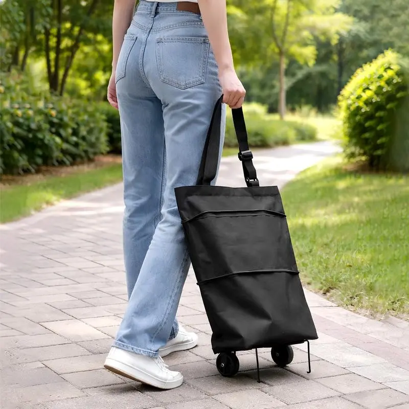 Two-In-One Convertible Shopping Cart Bag, Multi-Functional Lightweight Transport Tool, Large Capacity Shoulder Bag, Foldable with Wheels