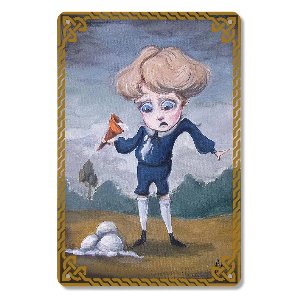 Coraline 8x12 in Vintage Wrought Iron Wall Art - Artistic Decorative Metal Graphic, Retro Ice Cream Dropping Oil Canvas Style Metal Plaque for Bedroom Studio Aesthetic
