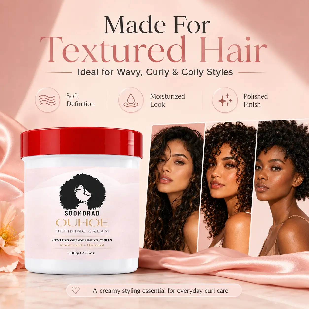 Curl Defining Cream, styling gel for curly hair, defines curls, moisturizing, hydrating, 500g