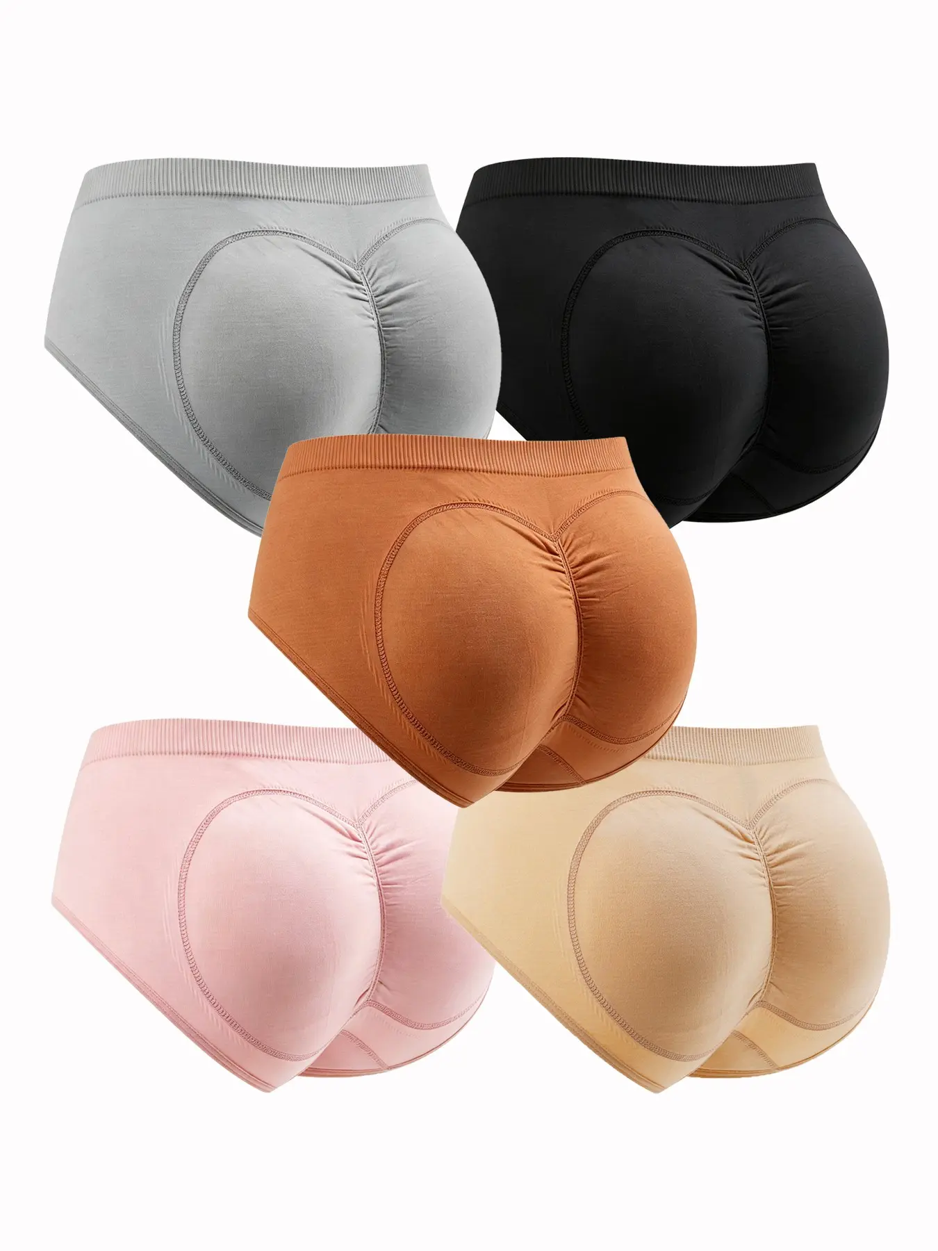 Women's Solid Color Butt Lifter Briefs, with Inserts and Pads, Shaping Triangle Panty, Comfortable Fit for Daily Casual Wear