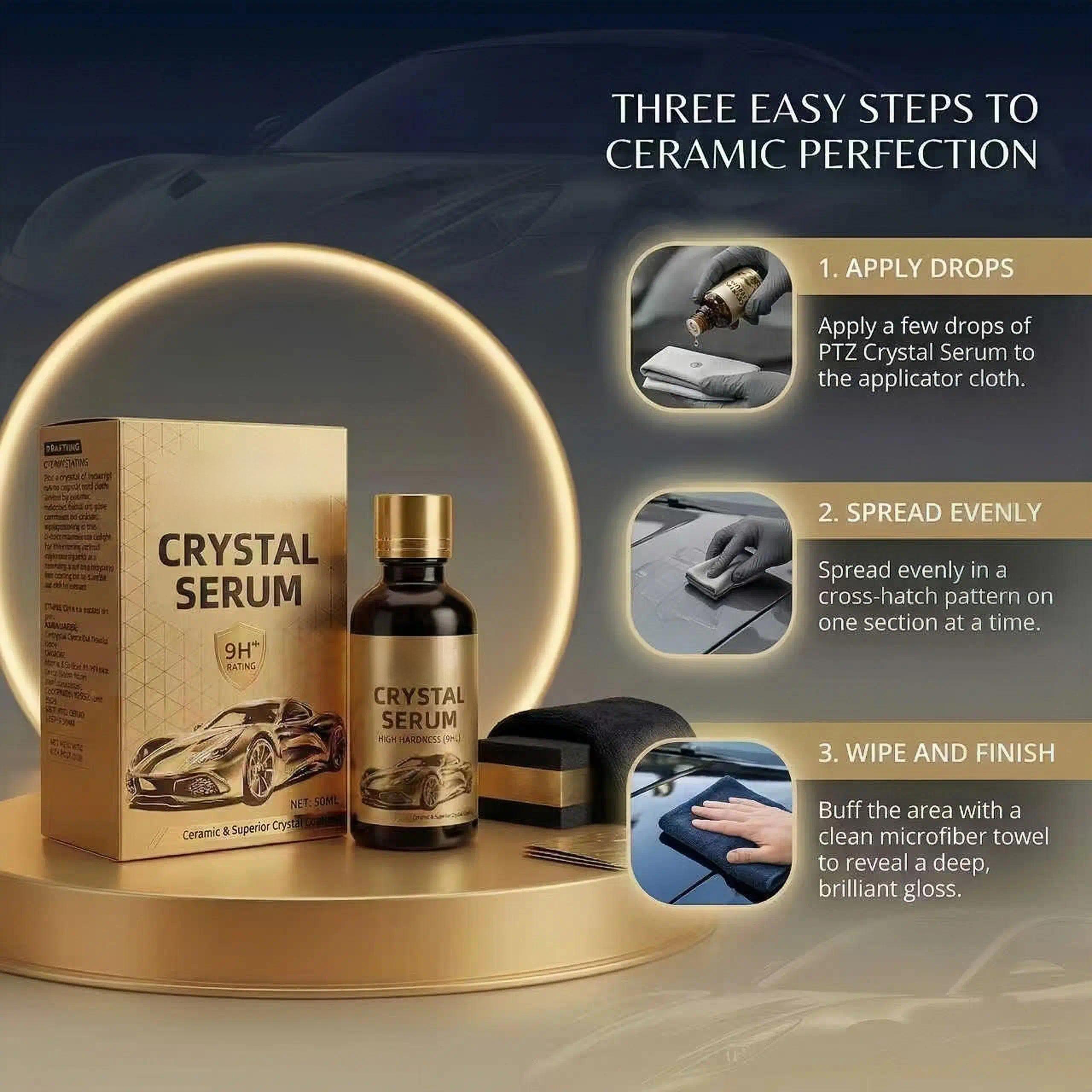 Crystal Serum – Advanced Graphene Ceramic Coating for Cars(50ML),9H Graphene Coating for Auto Car Detailing,10+ Years of Long Lasting Car Protection,Gloss Hydrophobicty Anti Scratch