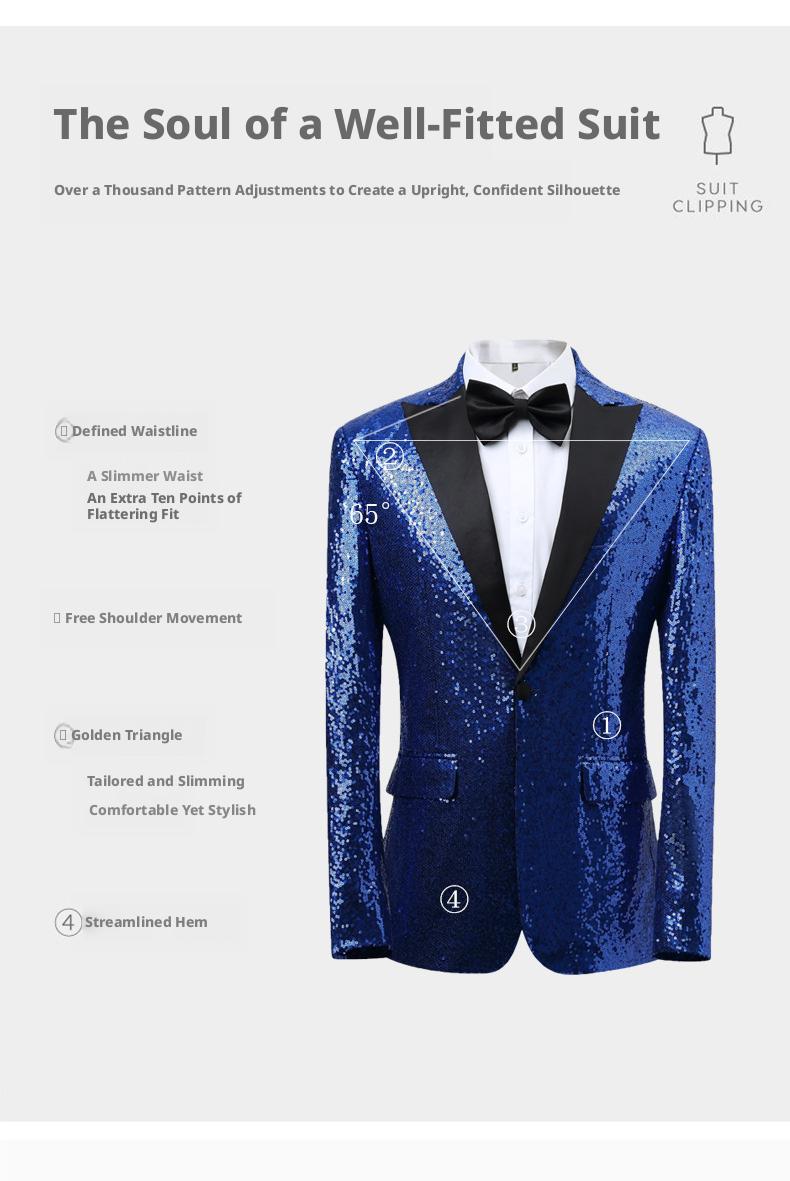 Gold Sequin Stage Performance Suit Jacket Men's Korean Style Blazer For Nightclub, Wedding Host, Emcee, Photoshoot Gold Sequin Stage Performance Suit Jacket Men's Korean Style Blazer For Nightclub, Wedding Host, Emcee, Photoshoot