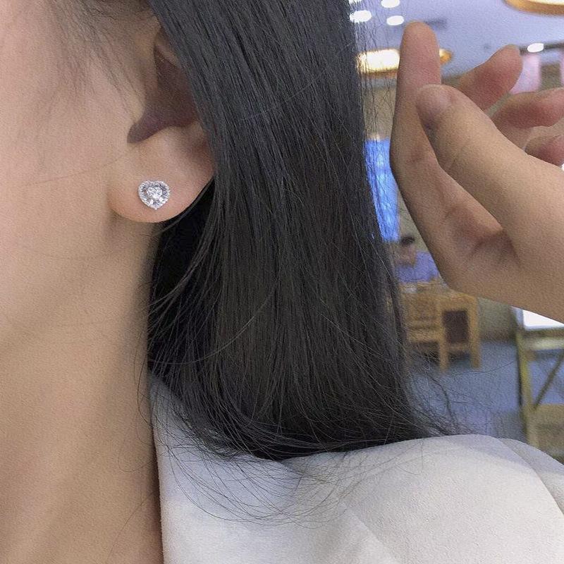 Luxury Heart Shape Full Zircon Stud Earrings for Women | 18K Gold Plated Sparkling CZ Halo Earrings | Sweet & Versatile Daily Wear Jewelry