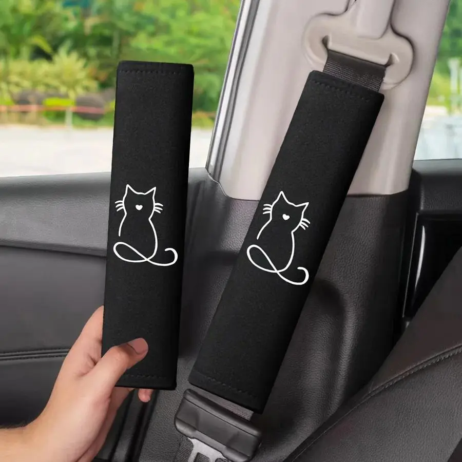 1Pair Embroidered Kitten Car Seat Belt Shoulder Pad Soft Textile Universal Ice Silk Cover Anti-Pinch Interior Safety Accessories