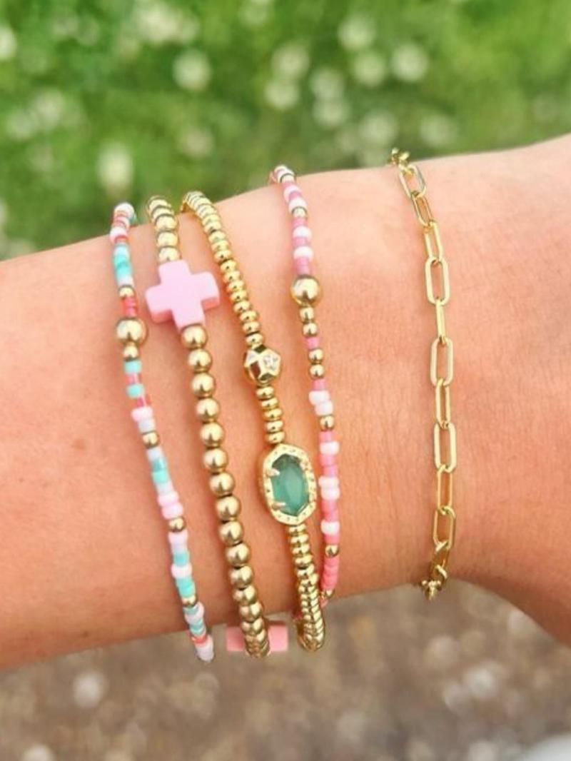 Colorful Stacking Bracelet Set, Stackable Bracelets, Fashionable Cross & Beaded Design Bracelets for Women & Girls, Casual Trendy Accessories for Party and Daily Life,Christmas Gifts For GF