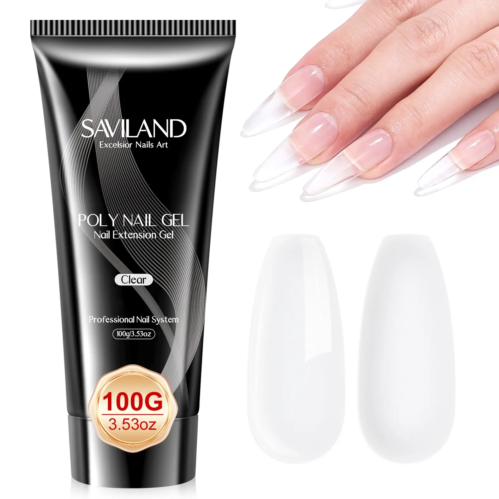 SAVILAND Hema Free Poly Gel 100ml Clear Nail Extension Builder Hard Gel Soak Off UV LED for Nail Art Manicure DIY Home Use
