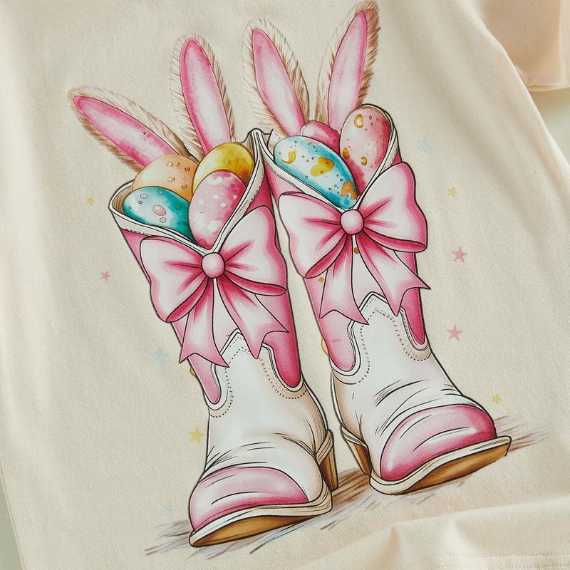 PYBCVRRD Kids Baby Little Girls Easter Shirts Short Sleeve Crew Neck Bunny Ears Boots Print Casual Summer Tops T shirt 1-6 Years